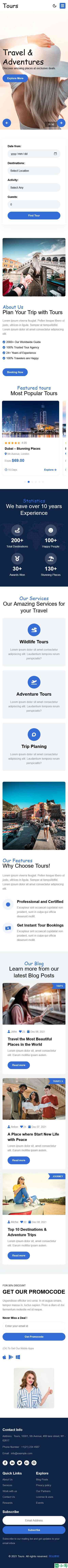 旅行旅程攻略服务网站模板-手机预览